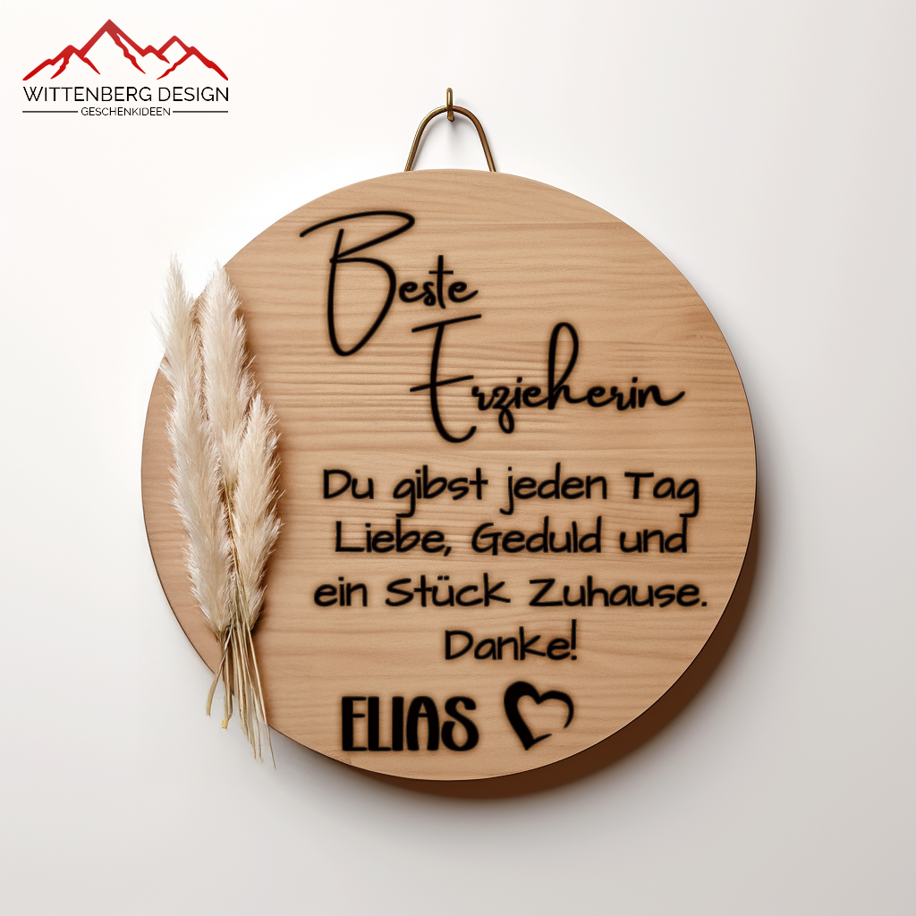 Personalisierbares Holzschild – Gravur auf 3 mm Birkenholz (Ø 18 cm)